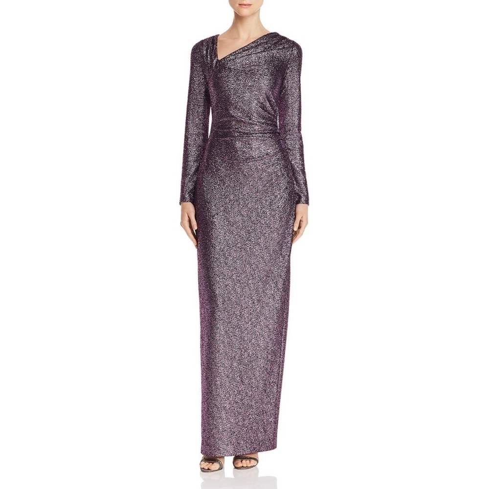 NEW Rachel Zoe Purple Tori Pleated Metallic Stretch-knit‎ Gown